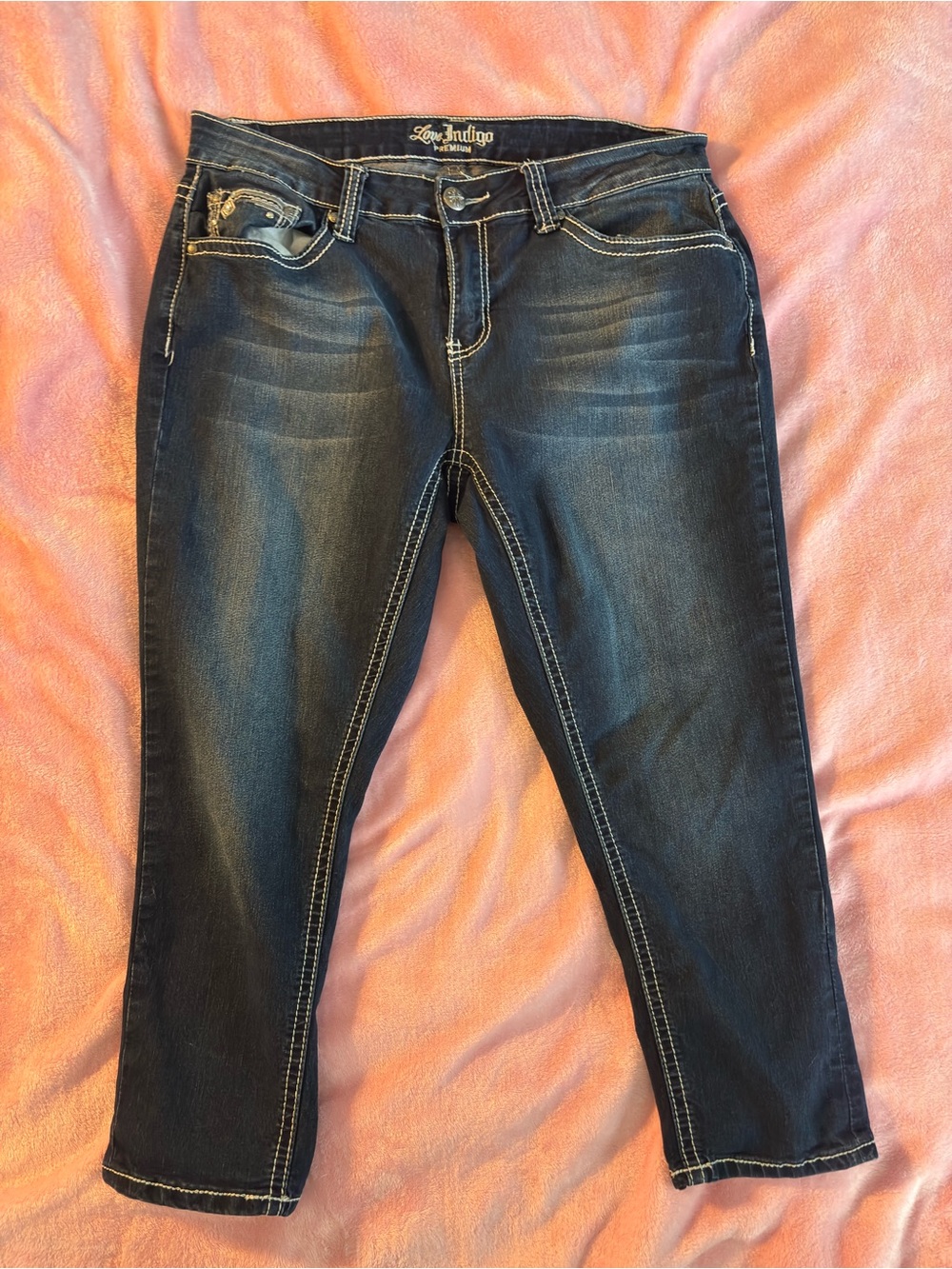 Love Indigo Premium Dark Wash Embroidered Denim Jean Capris Size 14W